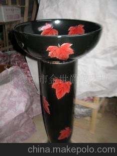 供应景德镇艺术台上洗脸盆 2件套黑釉红叶
