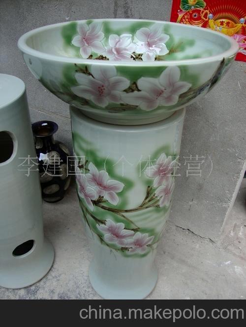 厂家批发高质量陶瓷洗脸盆2件套玉兰花yn-015