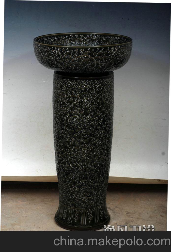 厂家批发 高质量陶瓷洗脸盆2件套 洗脸盆组合 分体彩绘台盆
