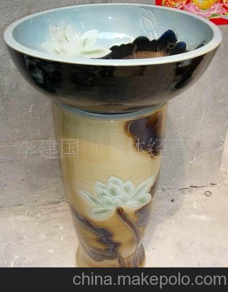 厂家低价供应高质量陶瓷洗脸盆面盆立柱套盆荷花3