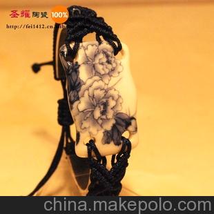 景德镇厂家直销手工原创民族风陶瓷饰品首饰 瓷片手链 青花牡丹