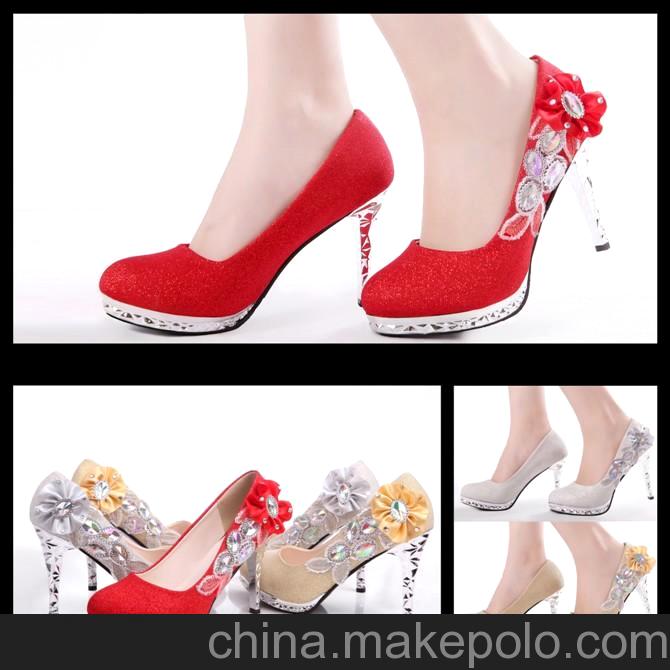 新款新娘婚鞋/婚纱礼服百搭高跟鞋/红色/金色银色水钻高跟鞋HX-1