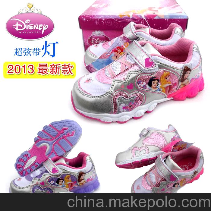童鞋 迪士尼童鞋 原单Disney公主女童带灯 2013新版爆款批发1