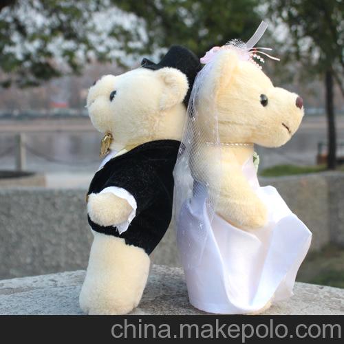 最新情侣婚纱白色洋装泰迪熊（1对）