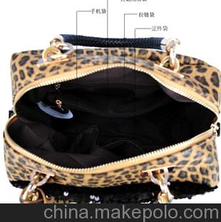欧美豹纹亮片单肩包2013新款pu手提斜跨包时尚包包女包爆款批发