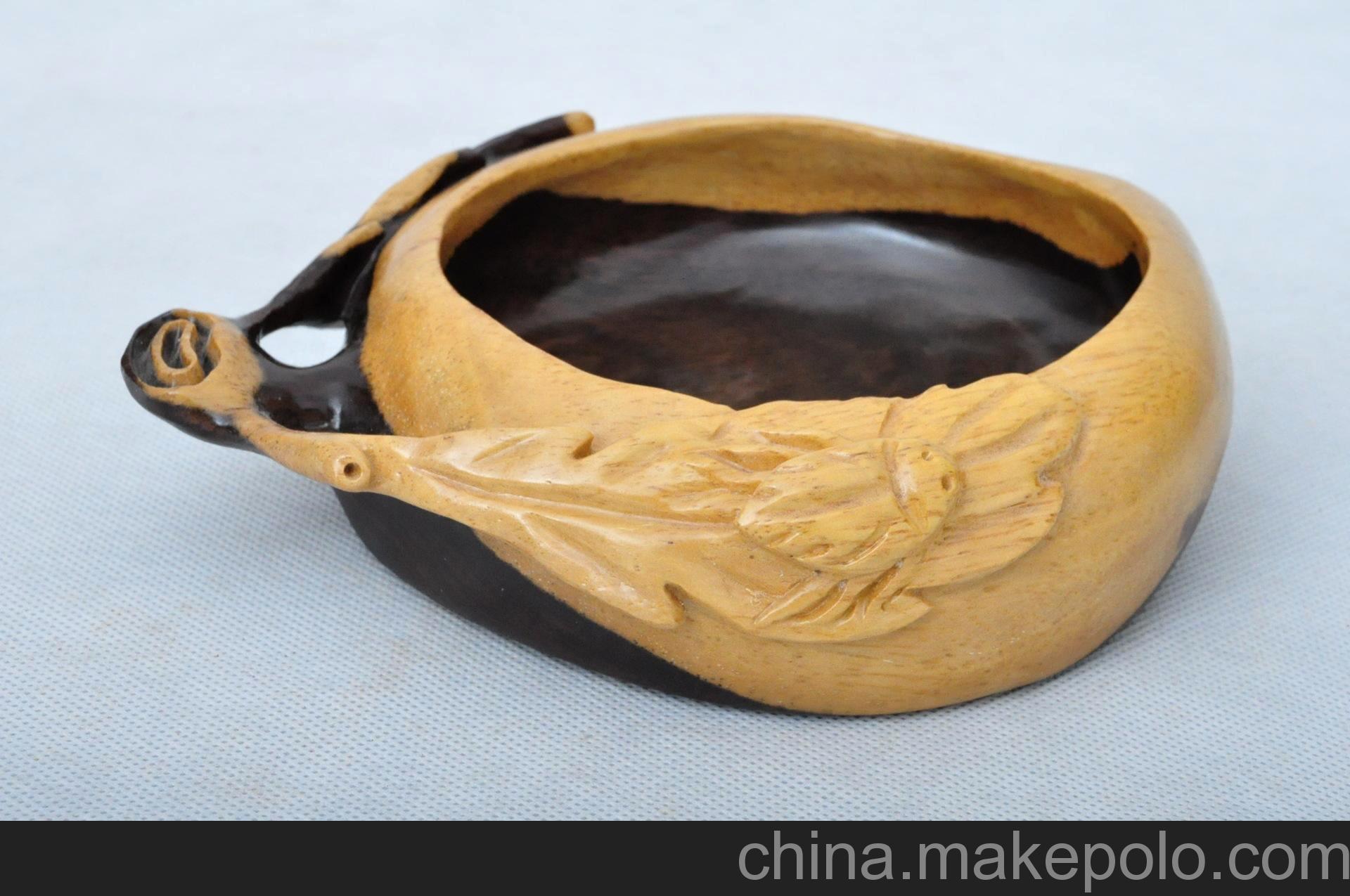 热销 黑檀木手工雕刻复合古玩收藏品寿桃烟灰缸 个性木雕摆件